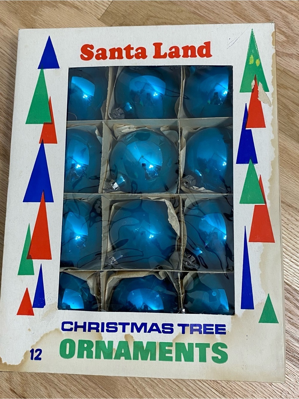 Vintage Santa Land Blue Christmas Tree Ornaments Glass Ball 12